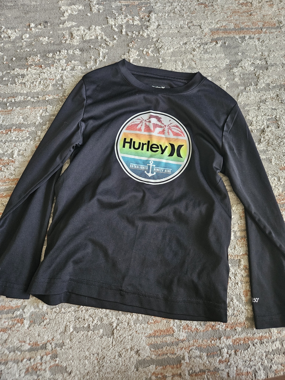 Hurley Black Long Sleeve Rash Guard with Rainbow Logo